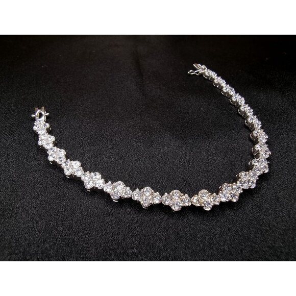 925 Sterling Silver FZN Signed Tennis Bracelet With Round Cubic Zirconia Stones - Picture 2 of 5
